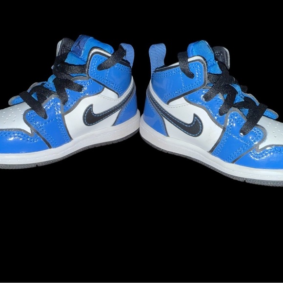 Baby Toddler Jordans 1 Mid Signal Blue Size 6C Blue Black White - Picture 3 of 5